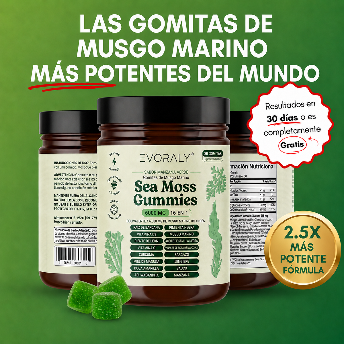Evoraly Gomitas de Musgo Marino 16-En-1